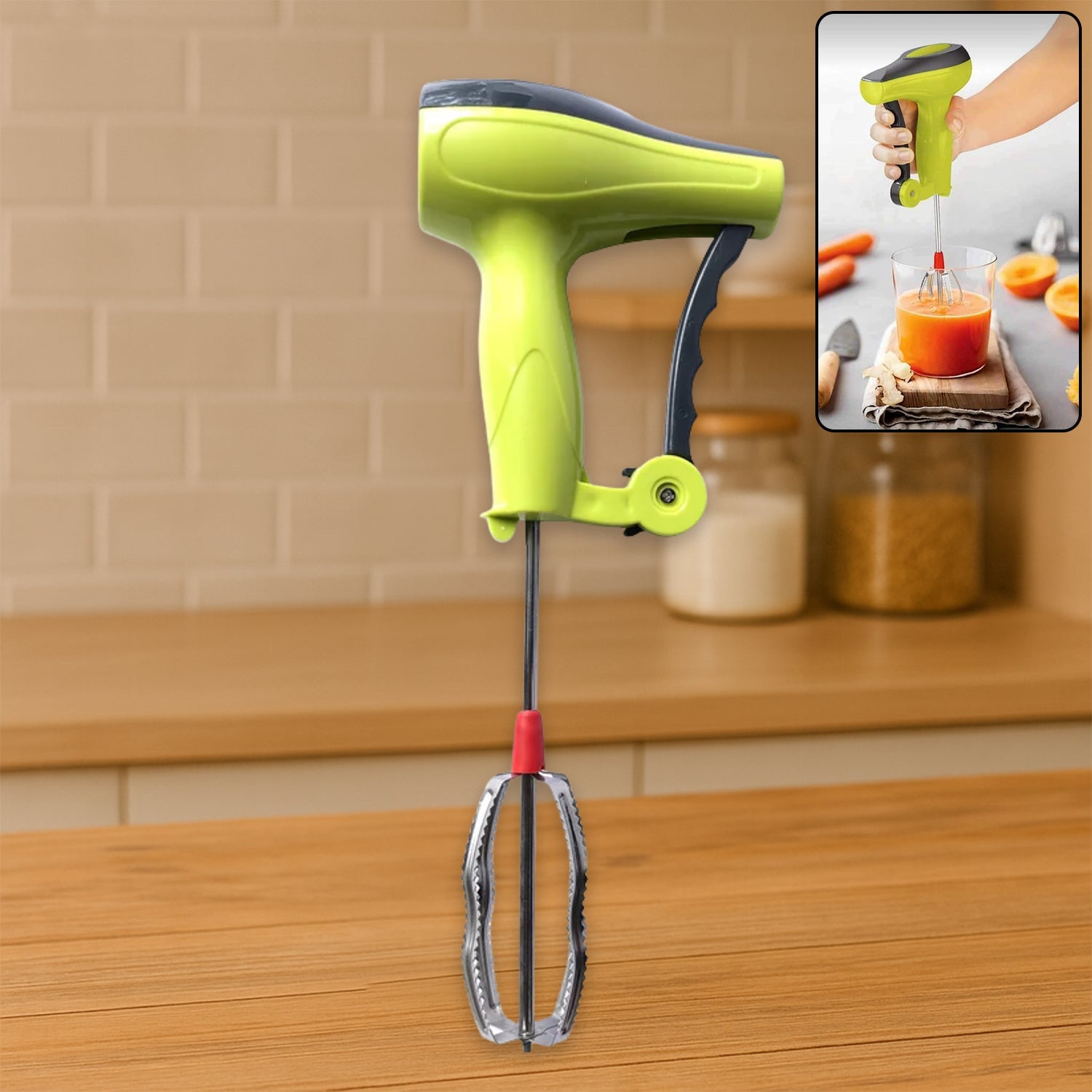 Power Free Manual Hand Blender with Stainless Steel Blades, Milk Lassi Maker, Egg Beater Mixer Rawai Power Free Manual Hand Blender with Stainless Steel Blades, Milk Lassi Maker, Egg Beater Mixer Rawai
